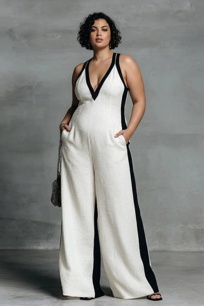 Hana - Svart & Hvit Kontraststripe Jumpsuit