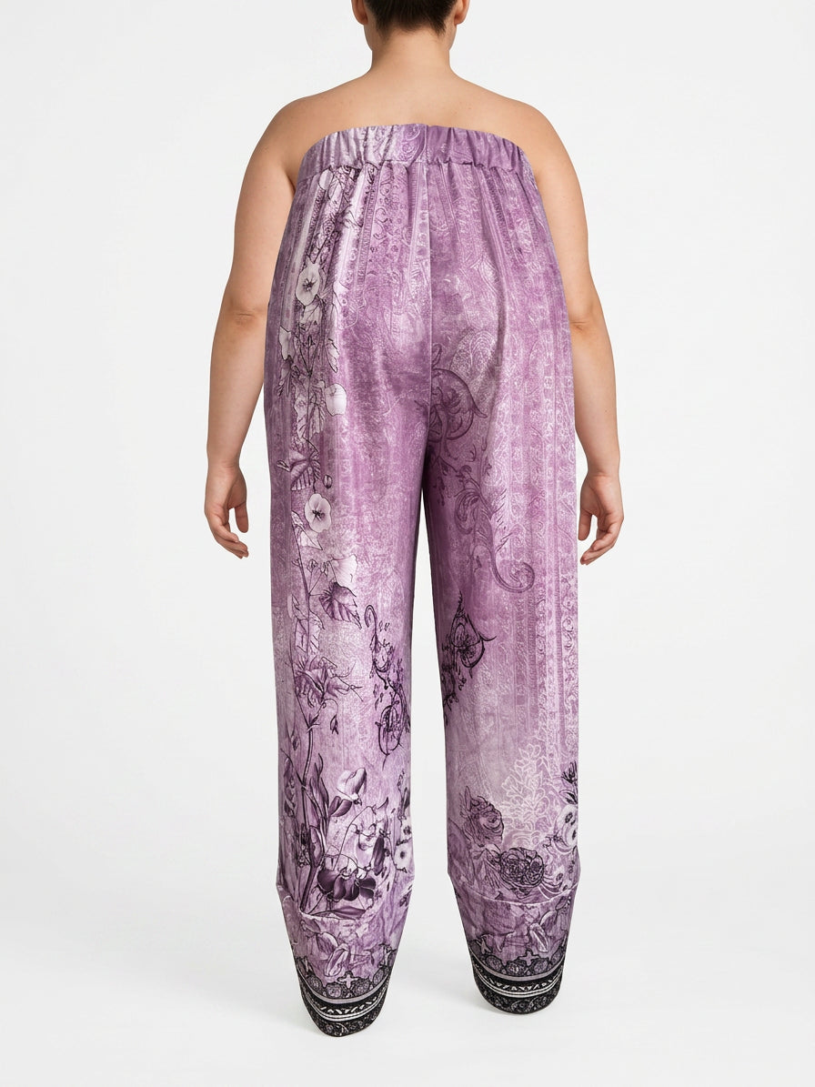 Olwen | Vintage Floral Capri Bukse Med Elastisk Midje