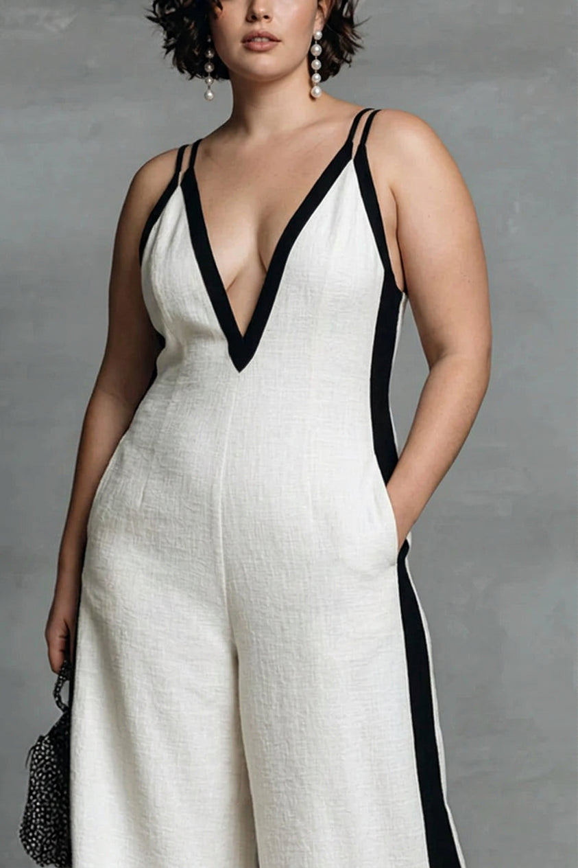 Hana - Svart &amp; Hvit Kontraststripe Jumpsuit