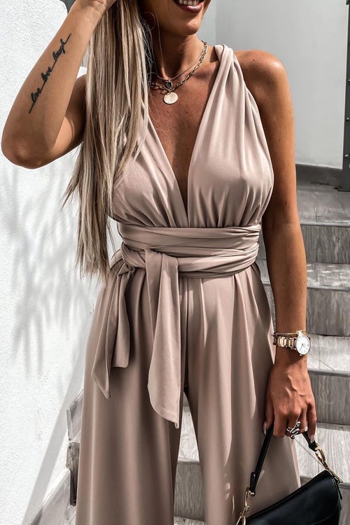 Edith - Ensfarget Slim V-hals Snøring Uten Ermer Jumpsuit