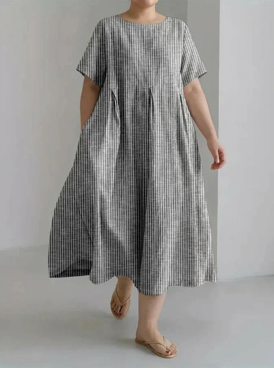Laisa | Dame Casual Med Retro Stripedesign Løs Kjole