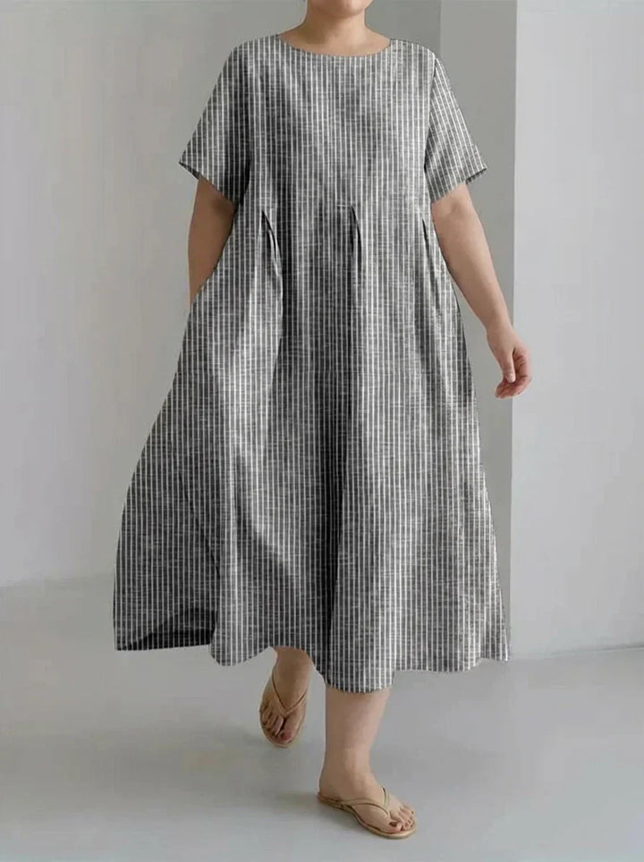 Laisa | Dame Casual Med Retro Stripedesign Løs Kjole