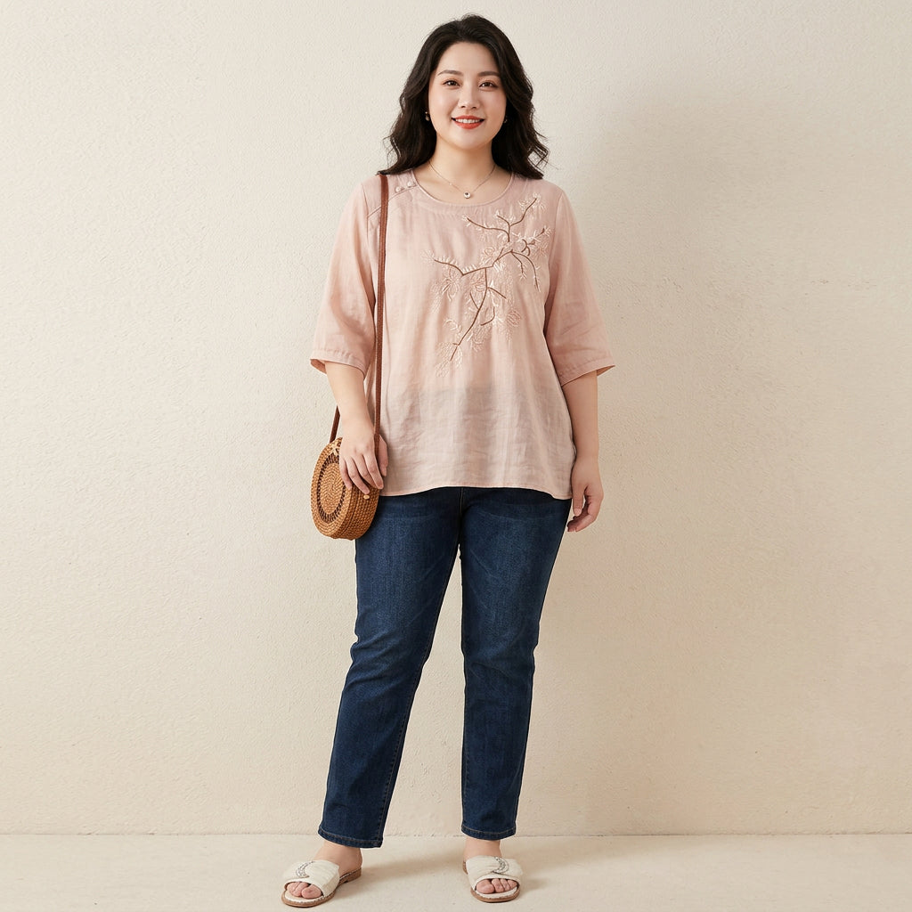 Isadora - Ren Bomull Brodert Dame Topp