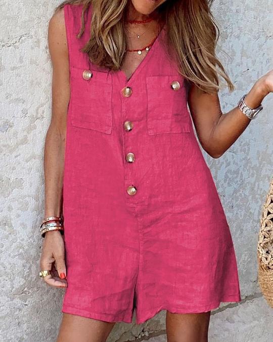 V-hals knapp lapp tank top jumpsuit