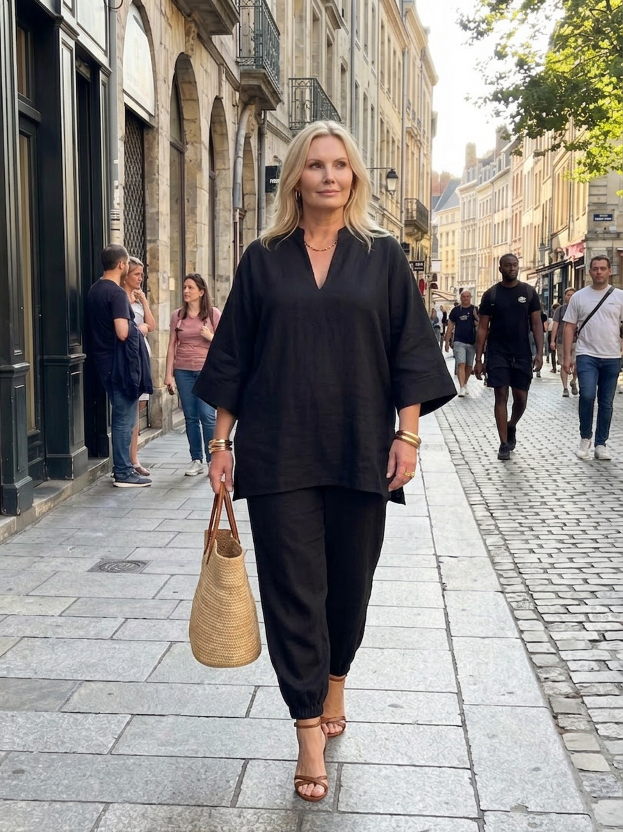 Heledd | V-hals Tunika med Samlede Bukser