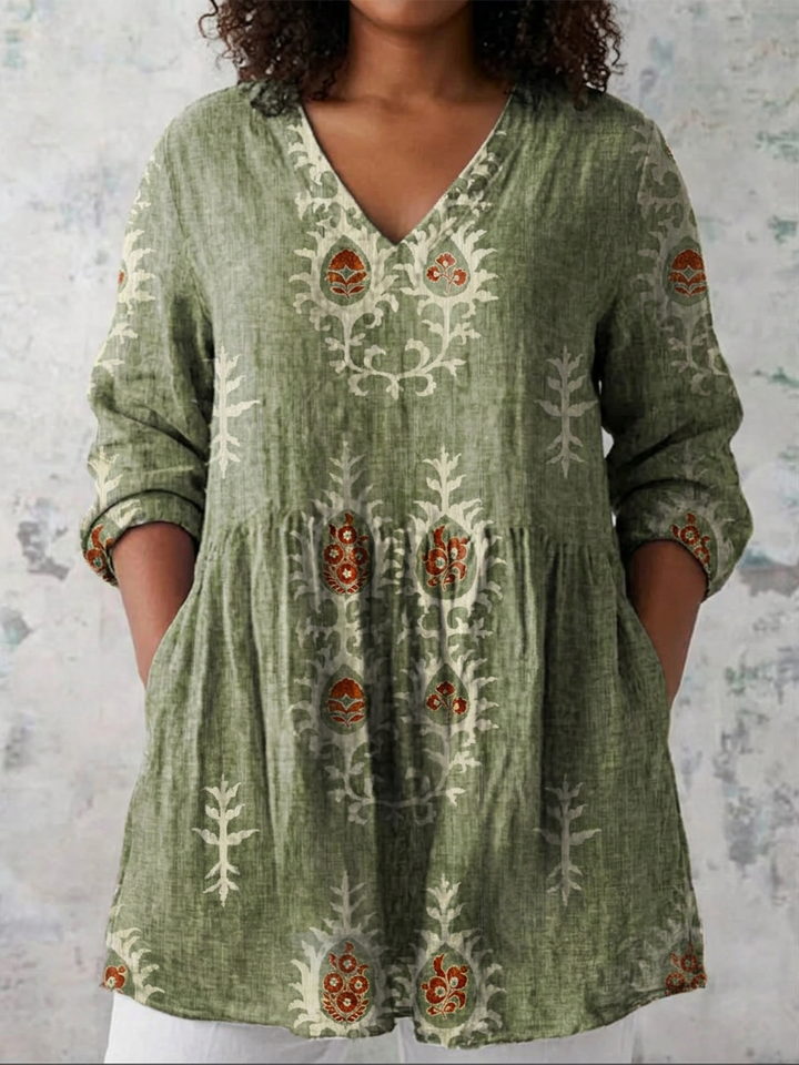 Ila | Lang Bluse med V-Hals