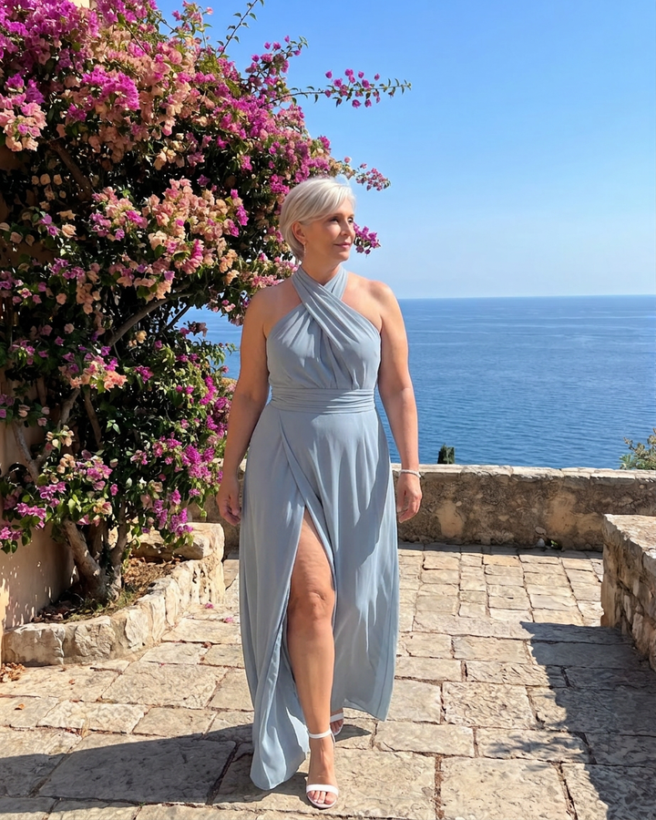 Nia | Krysser Halter Drapert Midi Kjole