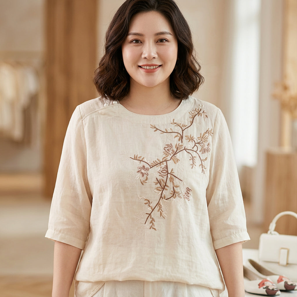 Isadora - Ren Bomull Brodert Dame Topp