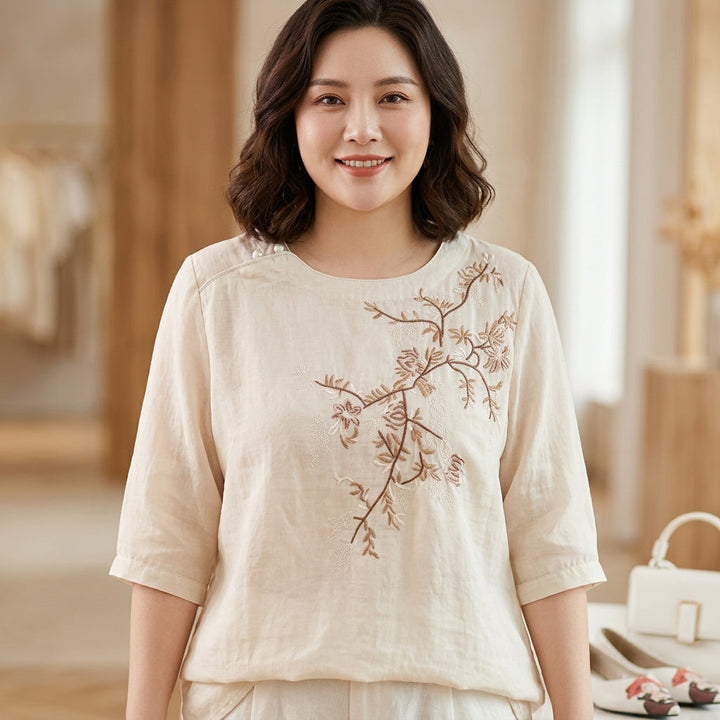 Isadora - Ren Bomull Brodert Dame Topp