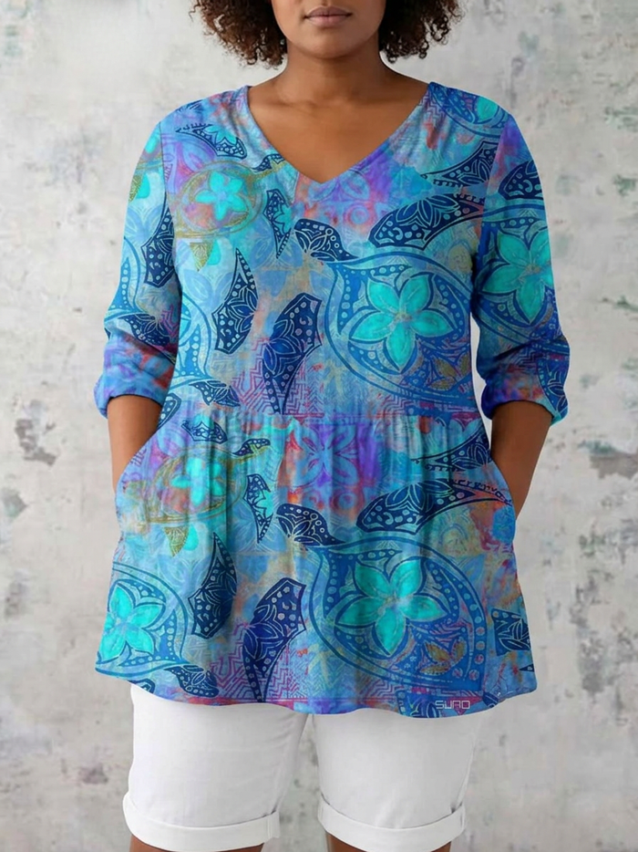 Heledd | Lang Bluse med V-hals