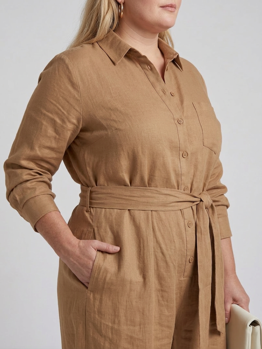 Bonnie | Langermet knapp-front bred ben jumpsuit