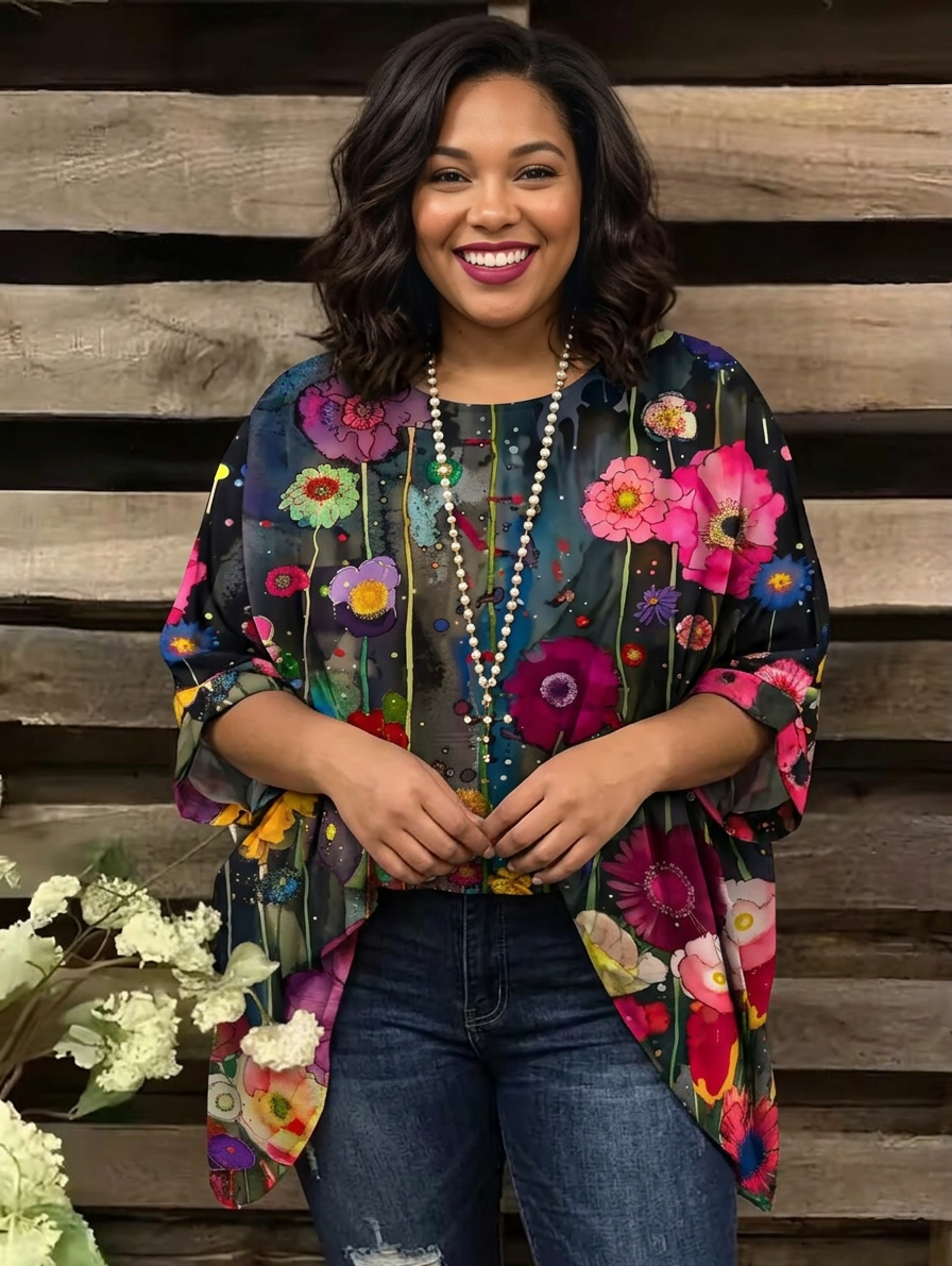 Mei | Vintage Bohemian Blomstertrykk Kvinners T-skjorte