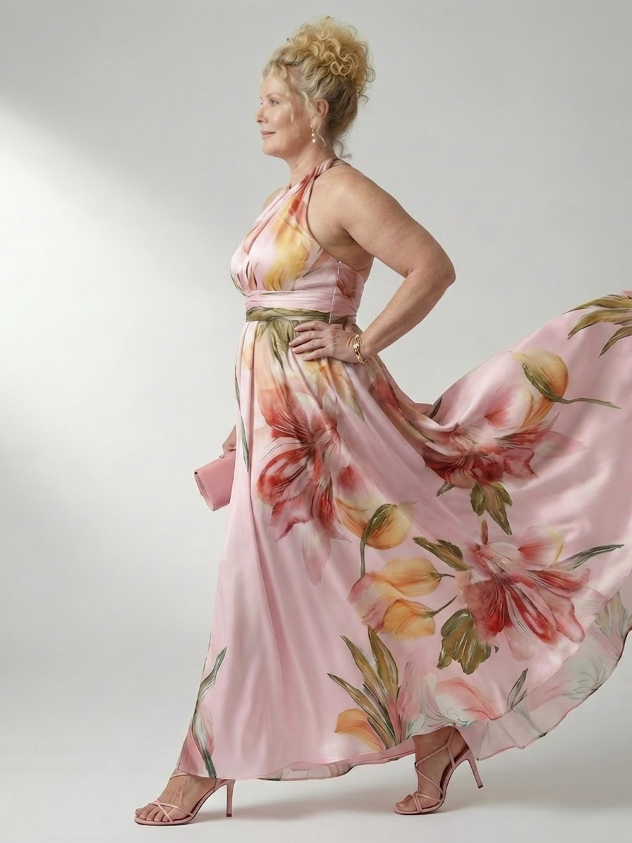 Rhea | Lys Blomstrete Maxi Kjole