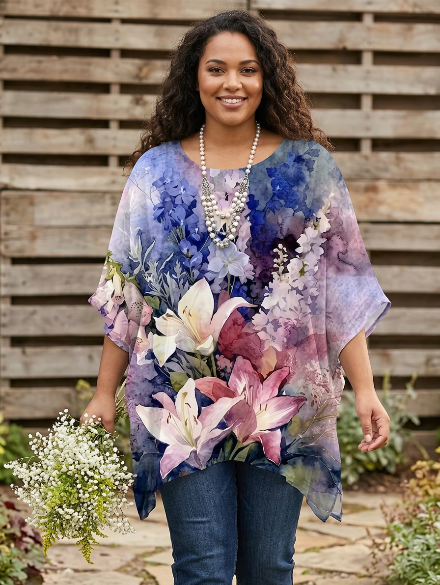 Eilwen | Vintage Bohemisk Blomstertrykk Dame T-skjorte