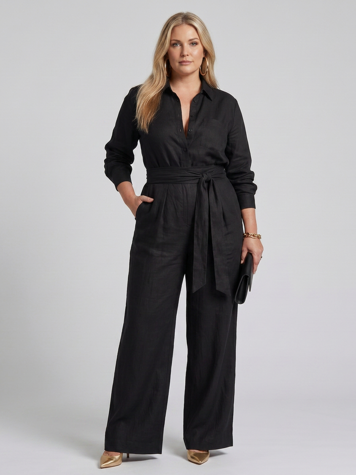 Bonnie | Langermet knapp-front bred ben jumpsuit