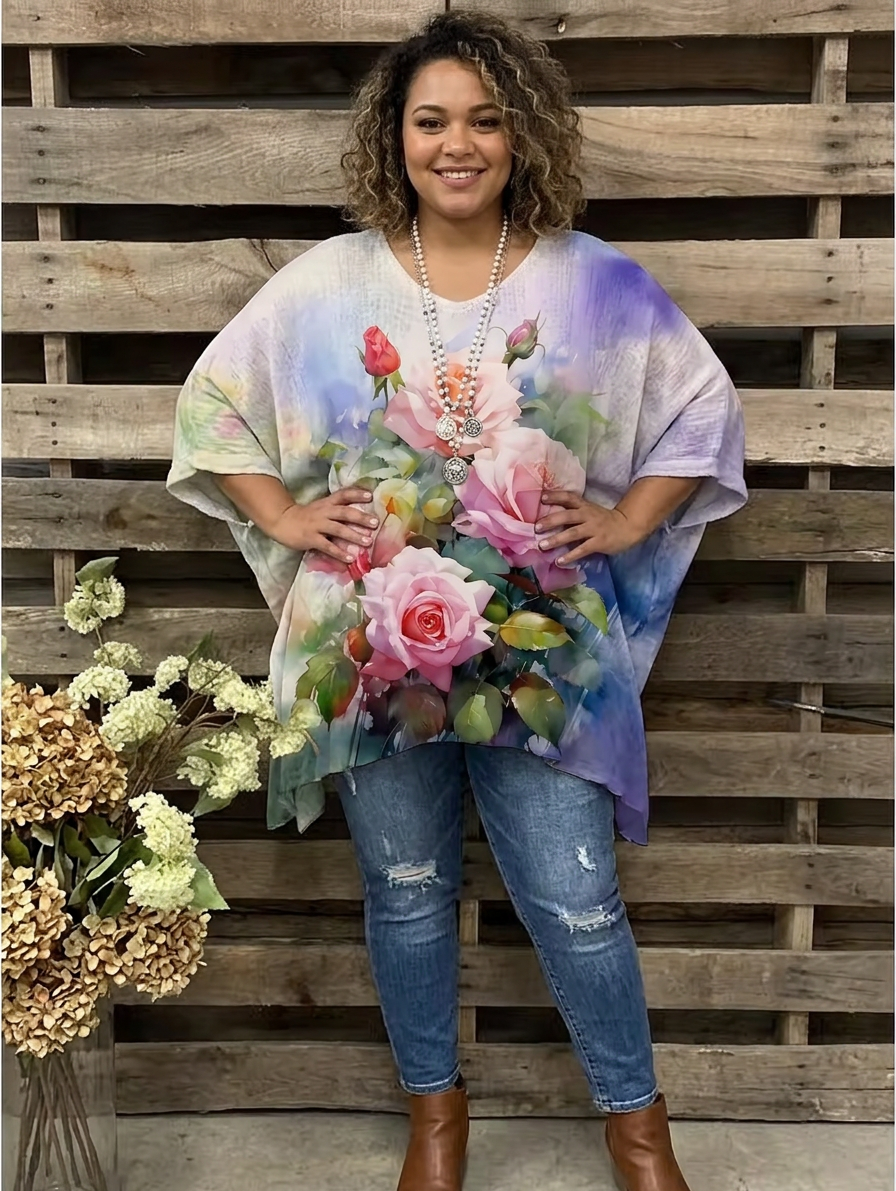 Nia | Vintage Bohemian Blomstertrykk T-skjorte for kvinner
