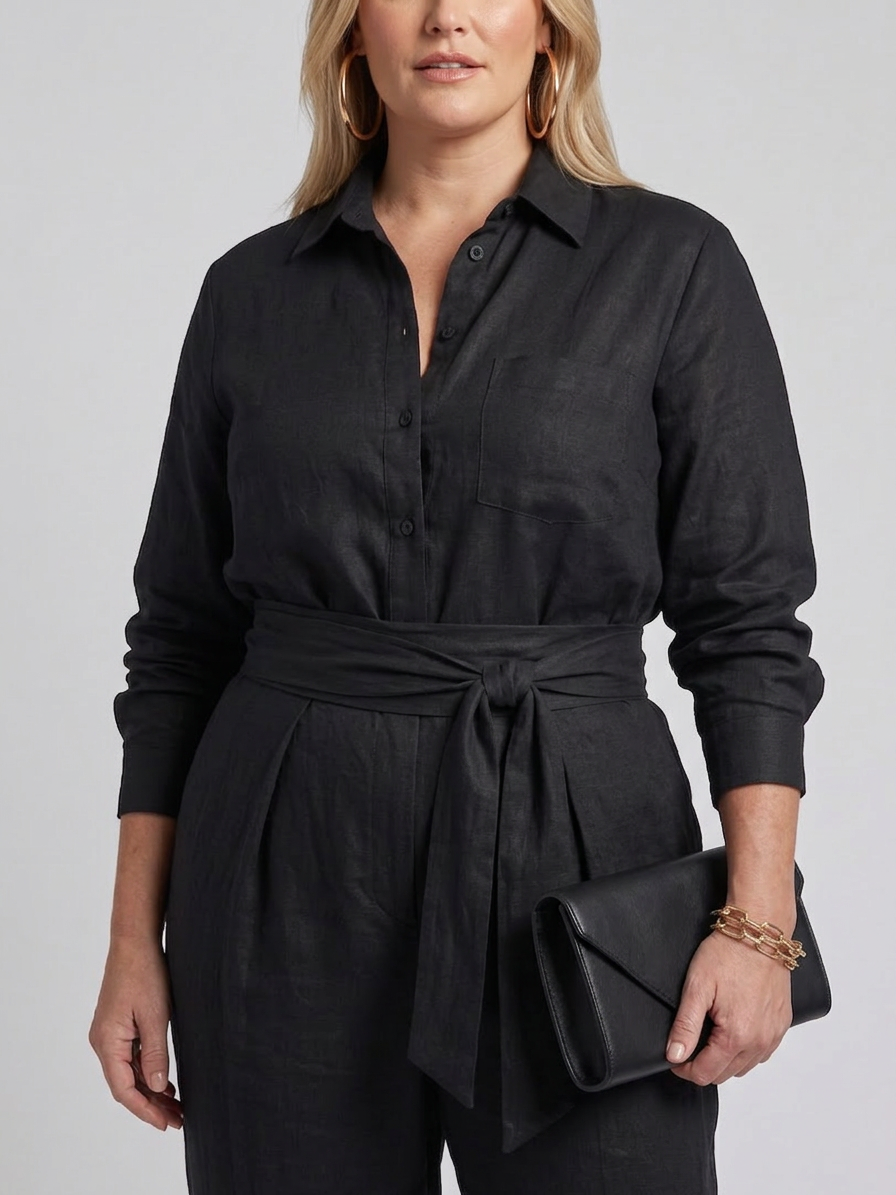 Bonnie | Langermet knapp-front bred ben jumpsuit