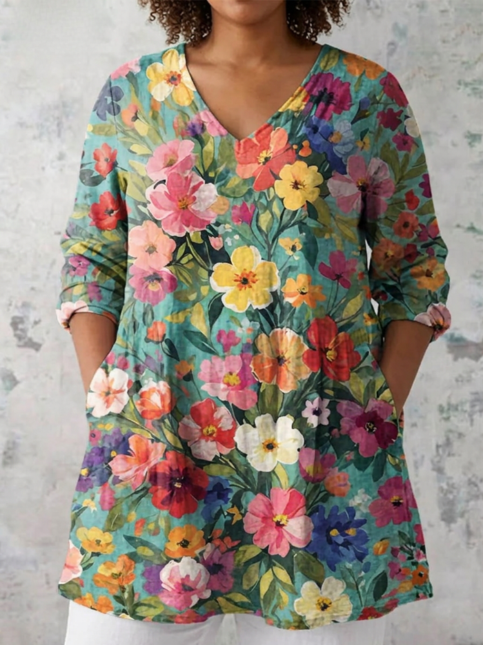 Greer | Lang Bluse med V-Hals