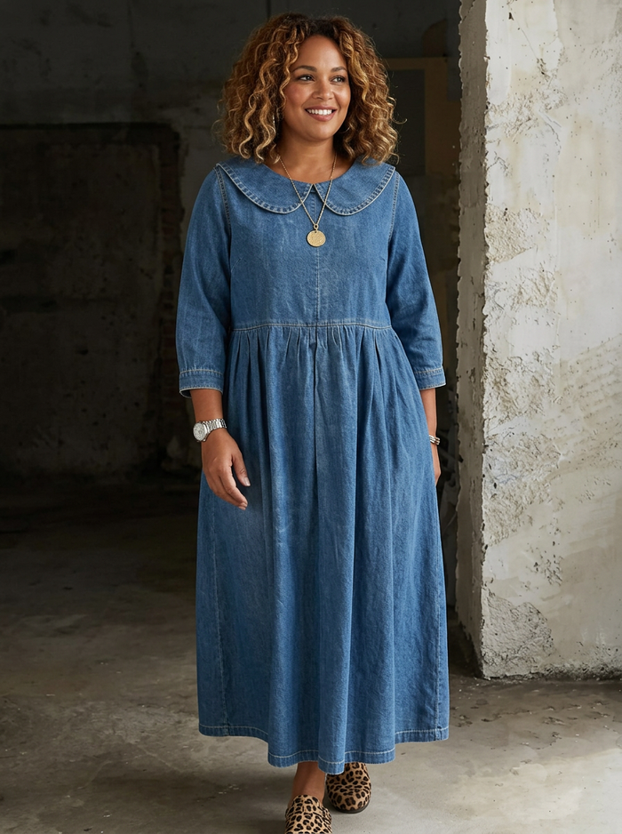 Camille | Peter Pan Krage Denim Kjole