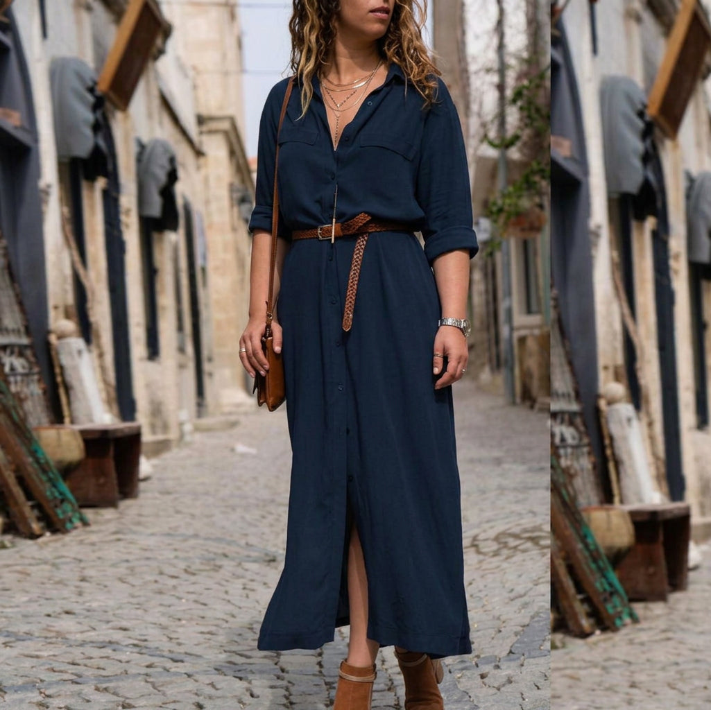 Lark Langermet Beltekjole: Elegant Feminin Silhuett