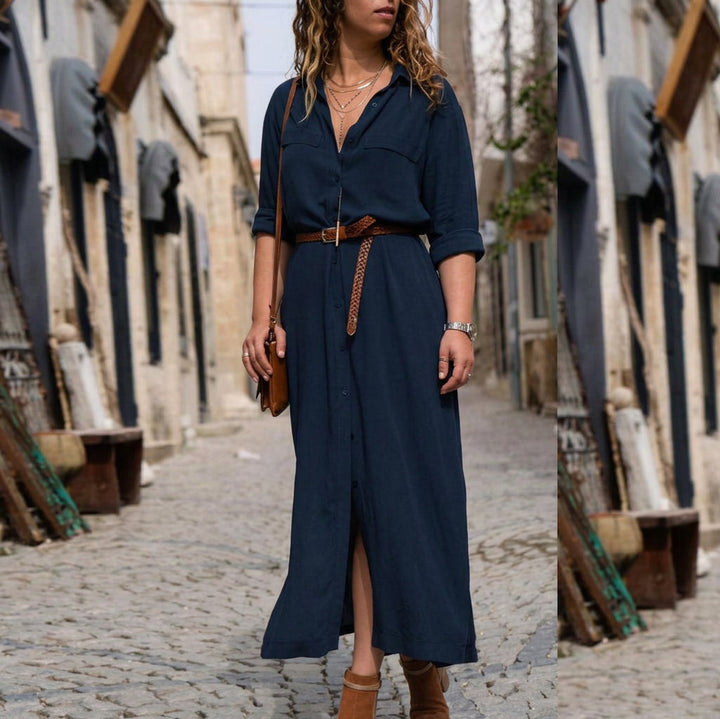Lark Langermet Beltekjole: Elegant Feminin Silhuett