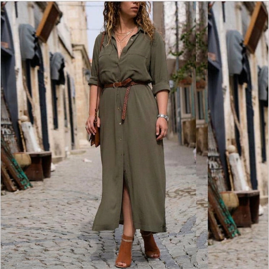 Lark Langermet Beltekjole: Elegant Feminin Silhuett
