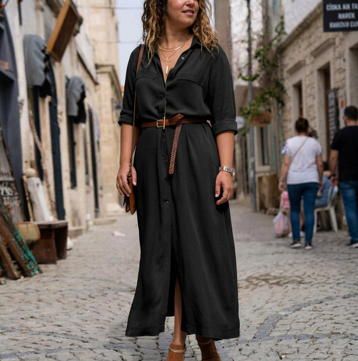 Lark Langermet Beltekjole: Elegant Feminin Silhuett