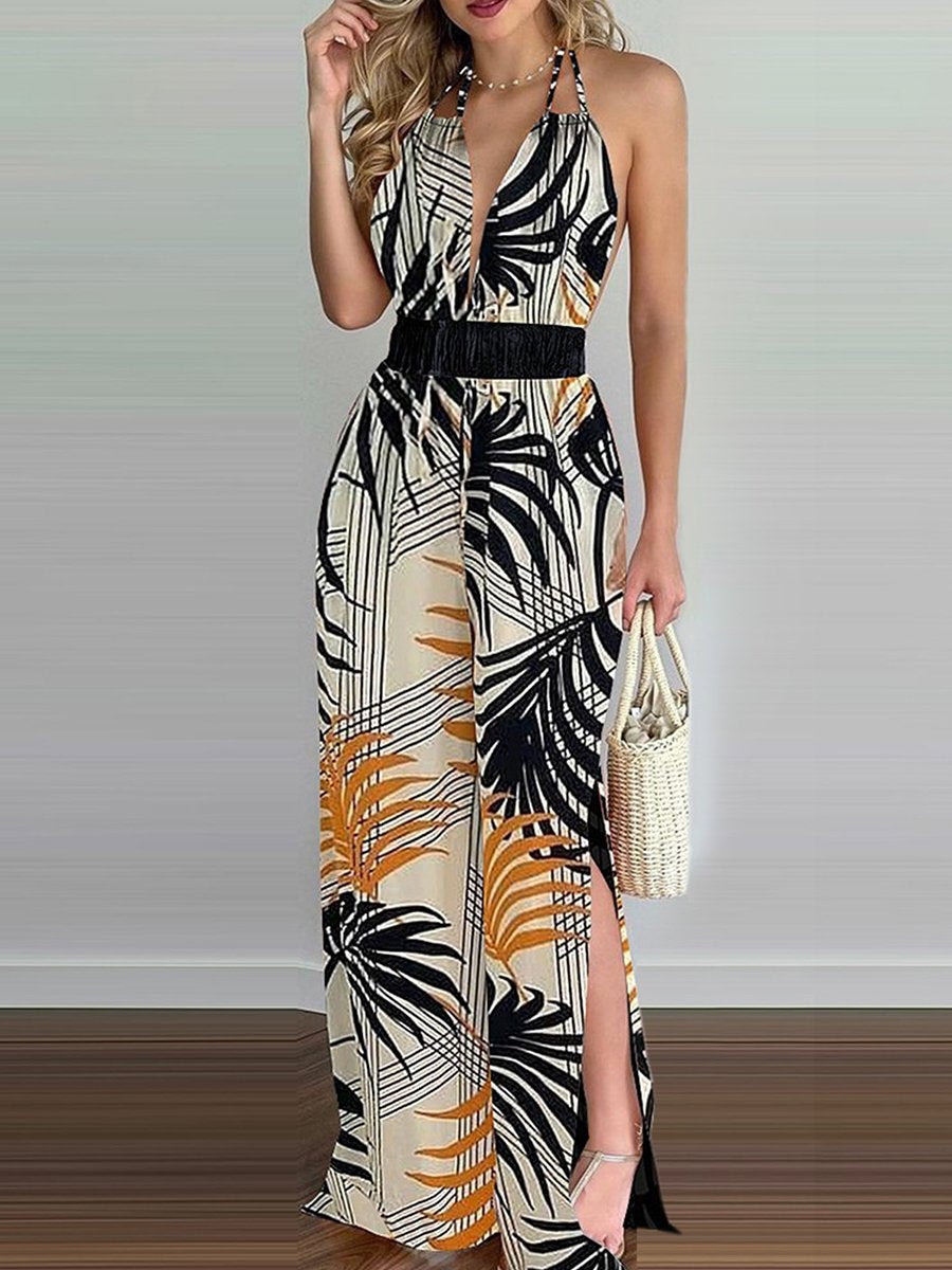 Cordelia - Sling Leaf Print Jumpsuit