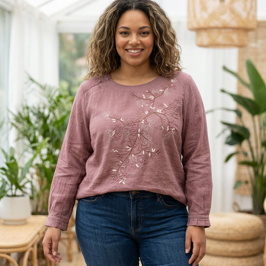 Isadora - Ren Bomull Brodert Dame Topp
