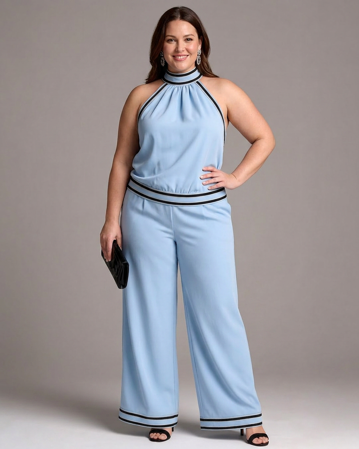 Saffran | Kontrastkant Halterneck Bred Ben Jumpsuit