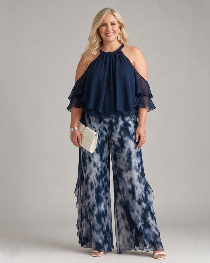 Anouk | Laget Halter Neck Trykt Bred Ben Sett