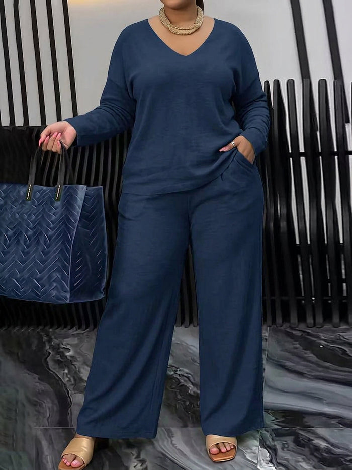 Estelle - Kvinner Bomull V-hals Co-Ord Sett