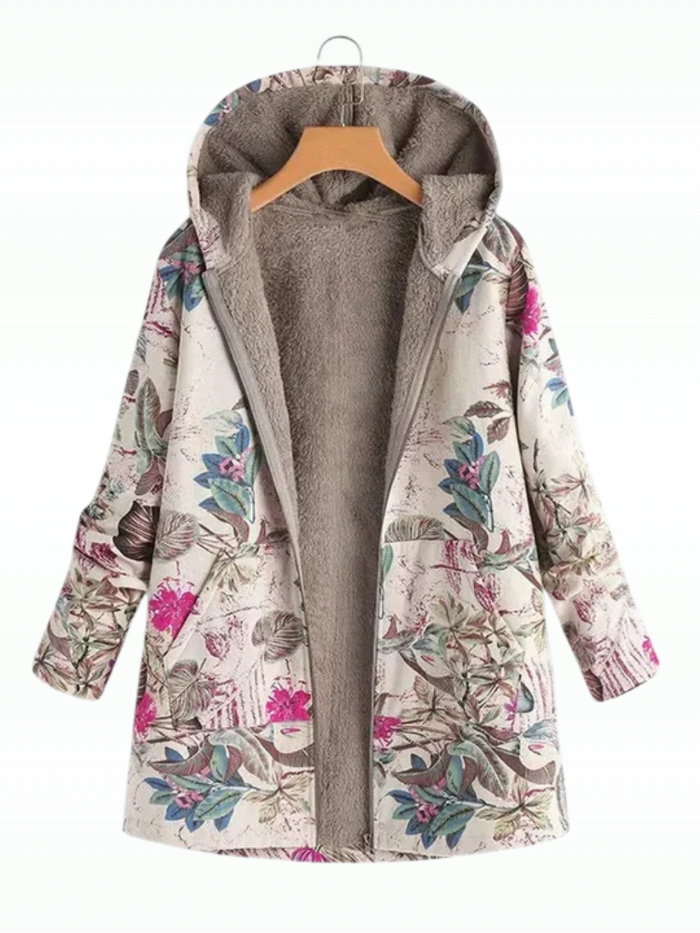 Dame Vintagejakke med Hette og Blomstermønster