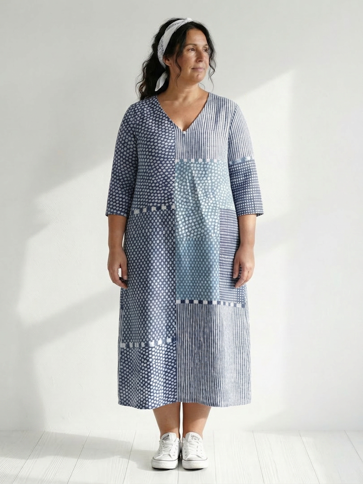Theodora | Passform Patchwork Midi Kjole