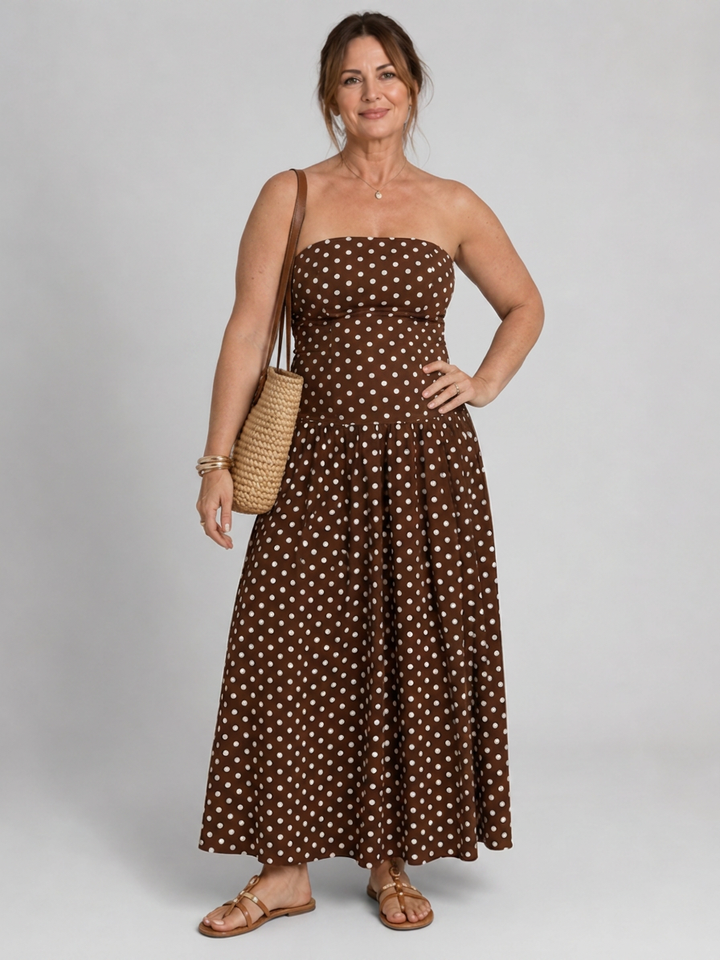 Olwen | Uten stropper Polka Dot Mønster Midi Kjole