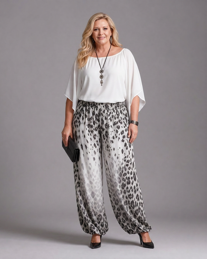 Vienne | Flytende Chiffon Topp og Trykte Vide Bukser Sett