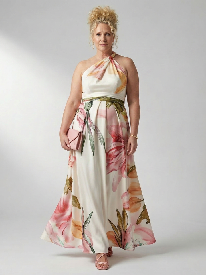 Rhea | Lys Blomstrete Maxi Kjole