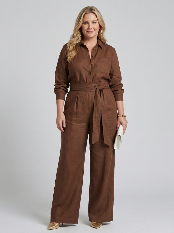 Bonnie | Langermet knapp-front bred ben jumpsuit