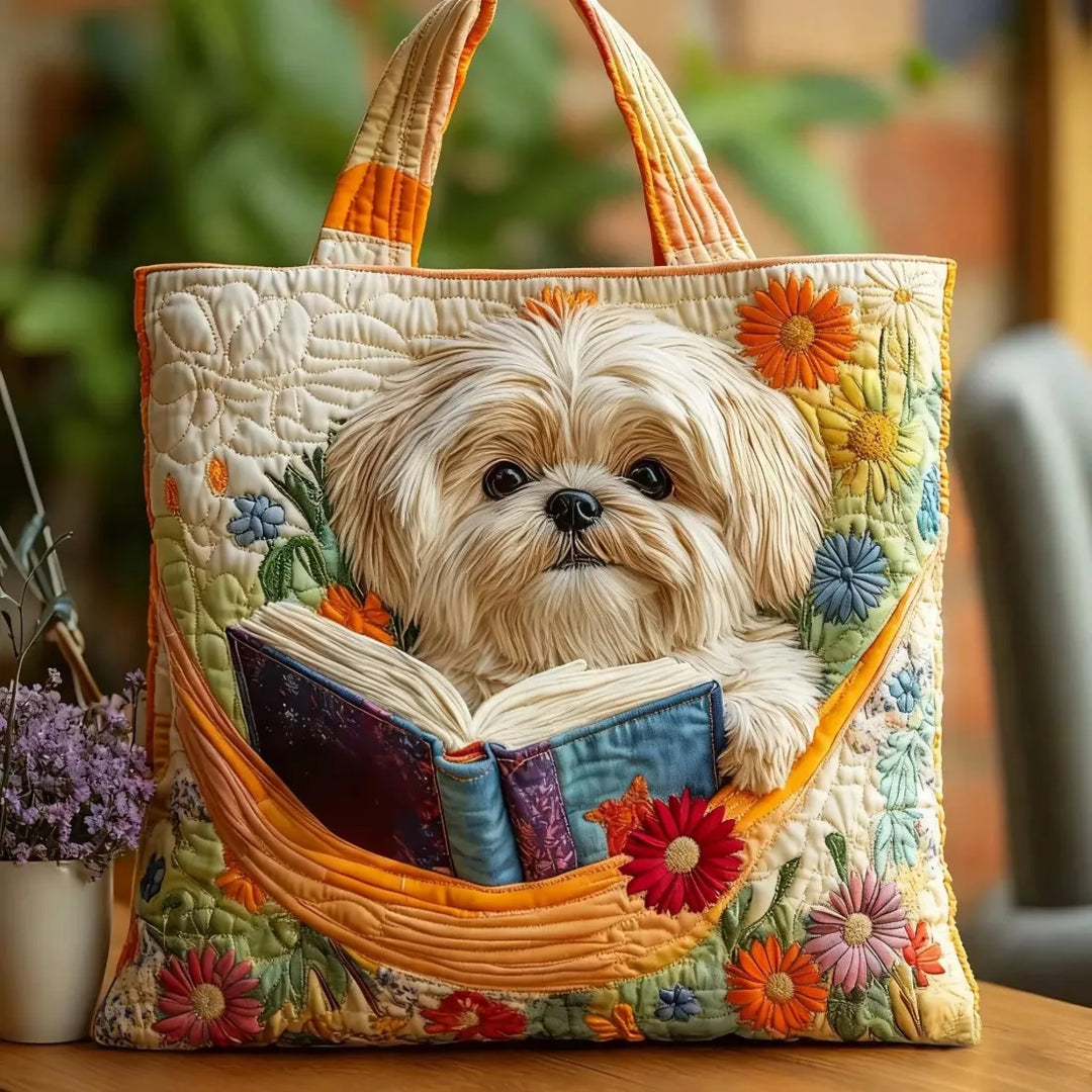 Mika Tote Bag - Shih Tzu med bøker og blomster