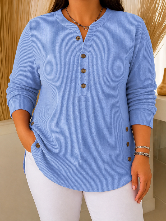 Dame Ribbet Henley-Tunika med Knappedetaljer