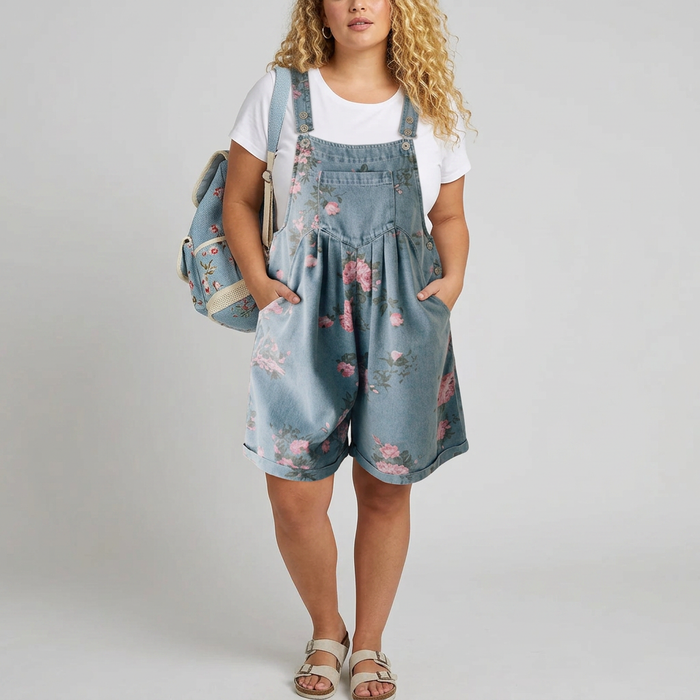 Solene | Vintage Vasket Myk Bomullsfølelse Denim Blomster Jumpsuit