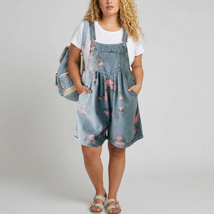 Solene | Vintage Vasket Myk Bomullsfølelse Denim Blomster Jumpsuit