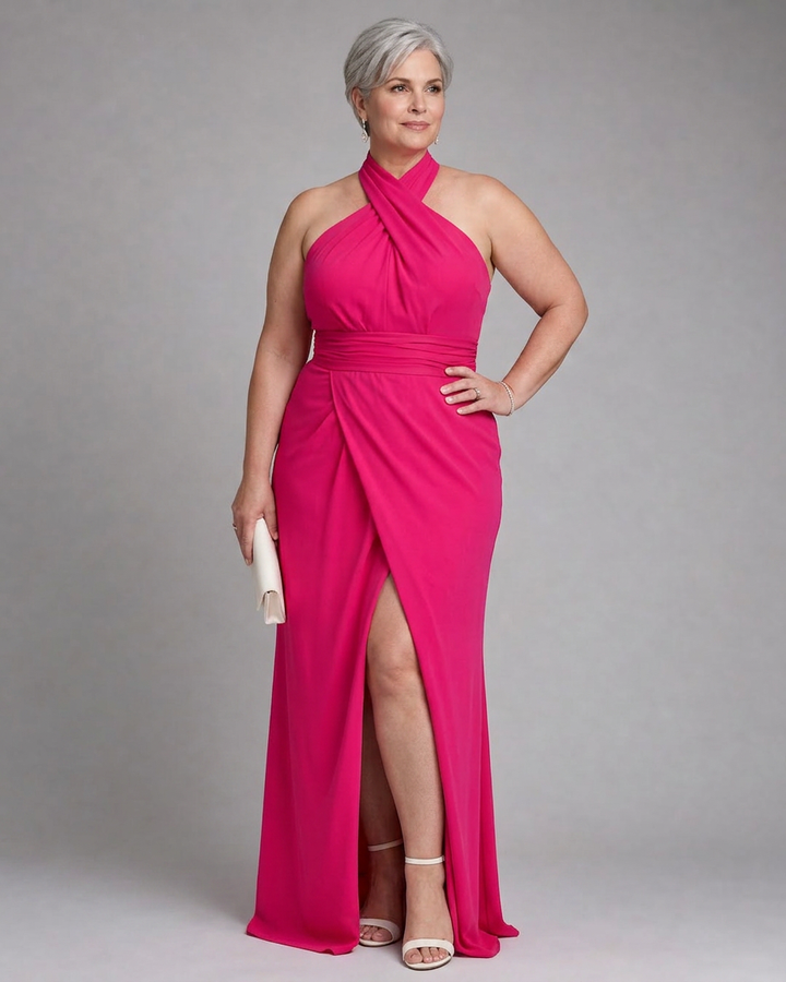 Nia | Krysser Halter Drapert Midi Kjole