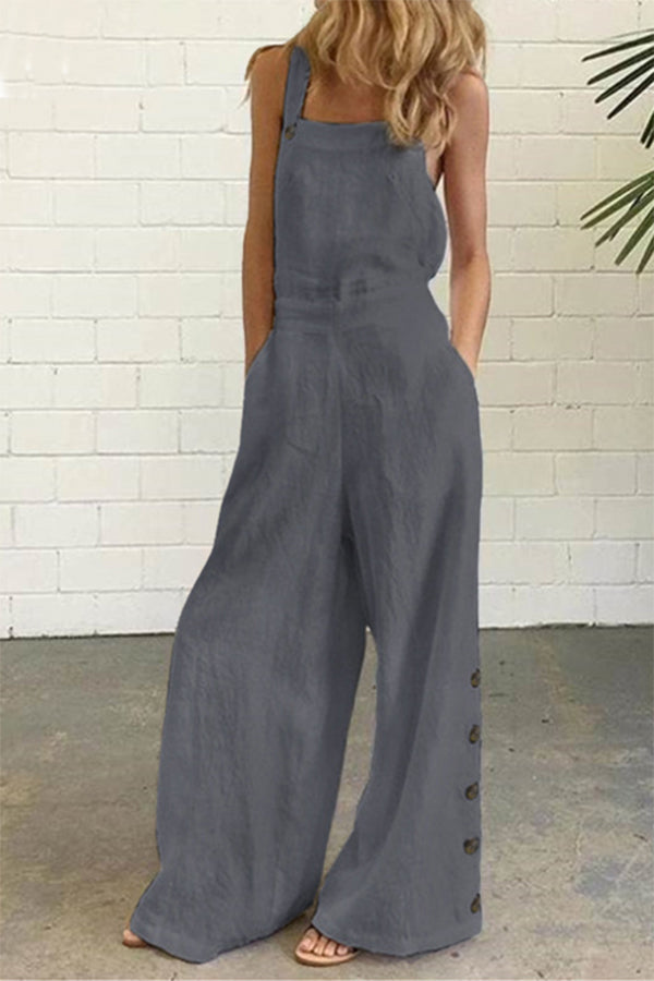 Hazel - Uformell Solid Spenne Firkantet Krage Vanlige Jumpsuits