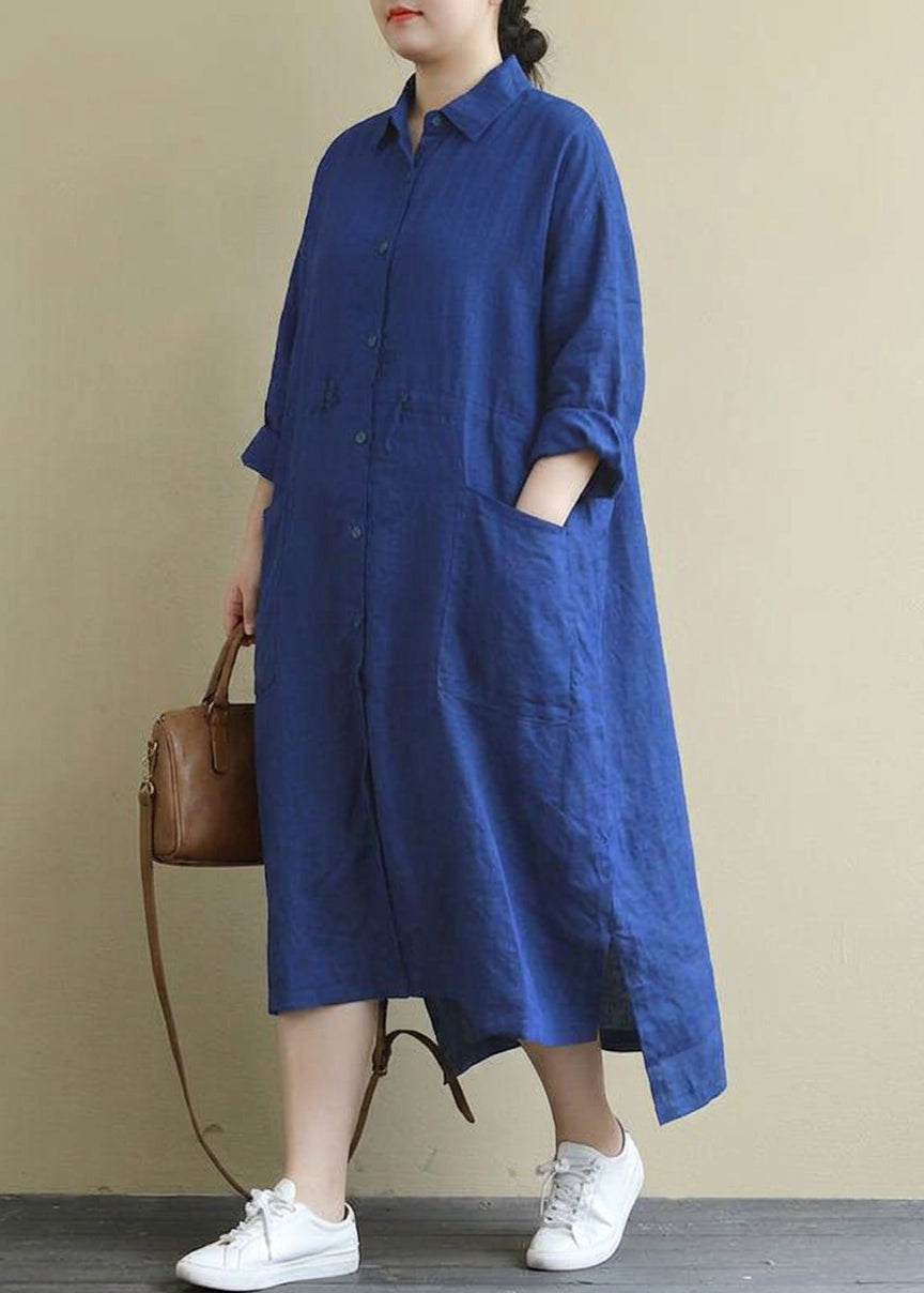 Isolde - Rød Lin Skjortekjole Casual Oversize Vår Maxi Kjoler