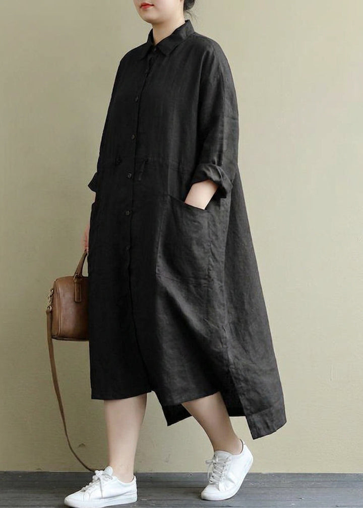 Isolde - Rød Lin Skjortekjole Casual Oversize Vår Maxi Kjoler
