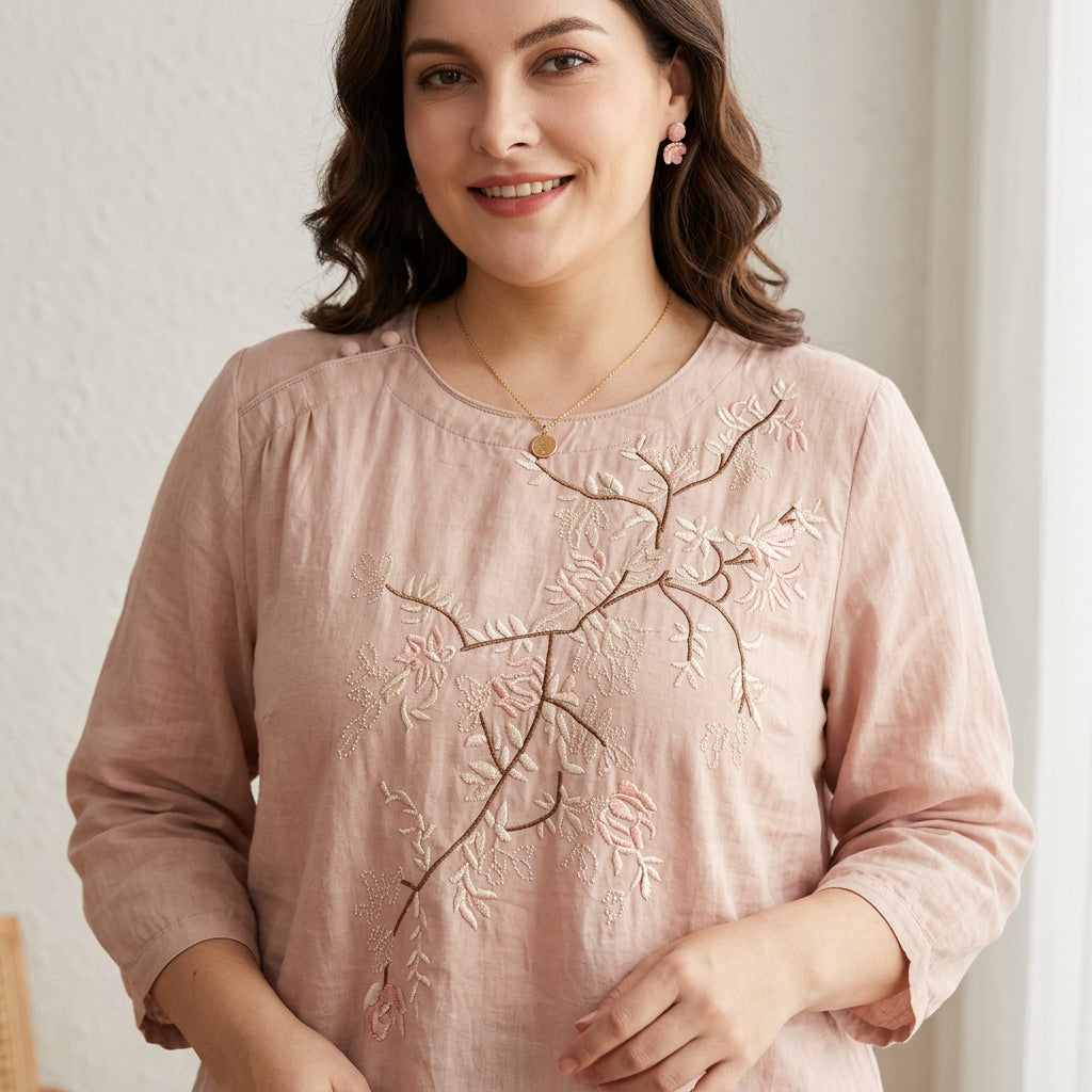 Isadora - Ren Bomull Brodert Dame Topp