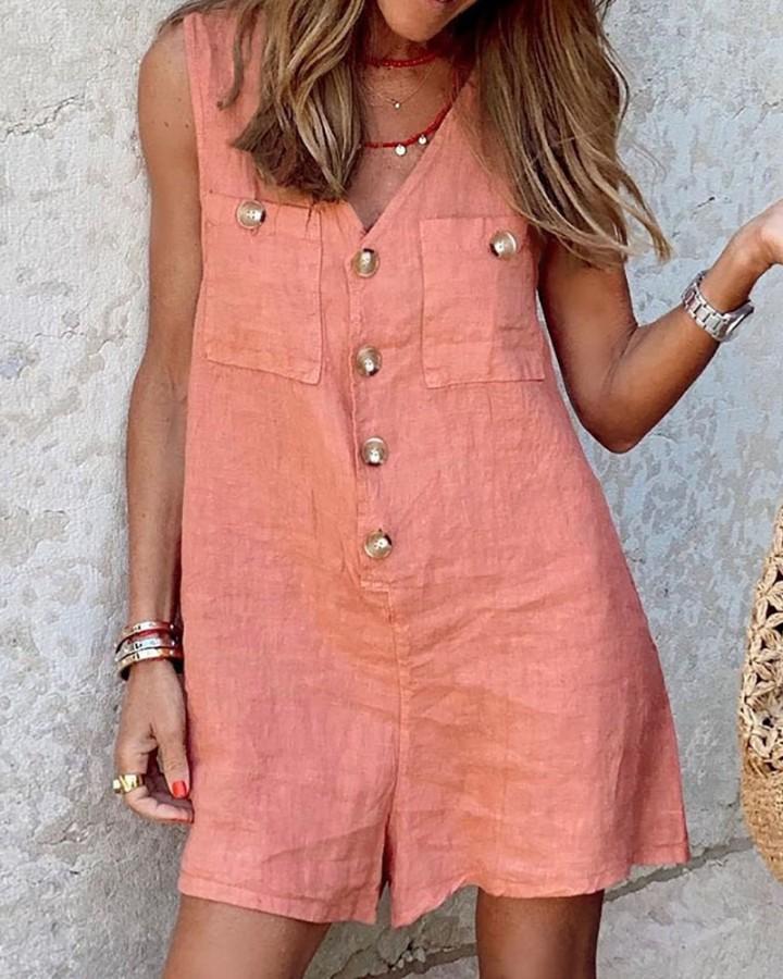 V-hals knapp lapp tank top jumpsuit