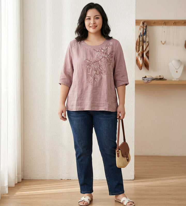 Isadora - Ren Bomull Brodert Dame Topp