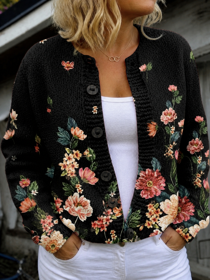 Dame Vintage Blomstercardigan med Knapper
